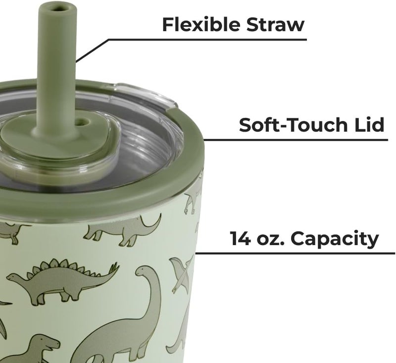 HydroJug Everyday Tumbler 14 oz – Ceramic-Lined Insulated Tumbler with Straw and Soft-Touch Lid, Cup Holder Friendly, Double-Wall Vacuum Insulation, Reusable Travel Cup – Dinosaur - Image 5
