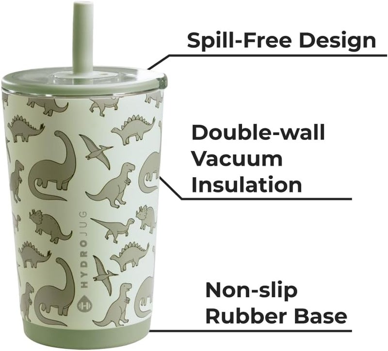 HydroJug Everyday Tumbler 14 oz – Ceramic-Lined Insulated Tumbler with Straw and Soft-Touch Lid, Cup Holder Friendly, Double-Wall Vacuum Insulation, Reusable Travel Cup – Dinosaur - Image 4