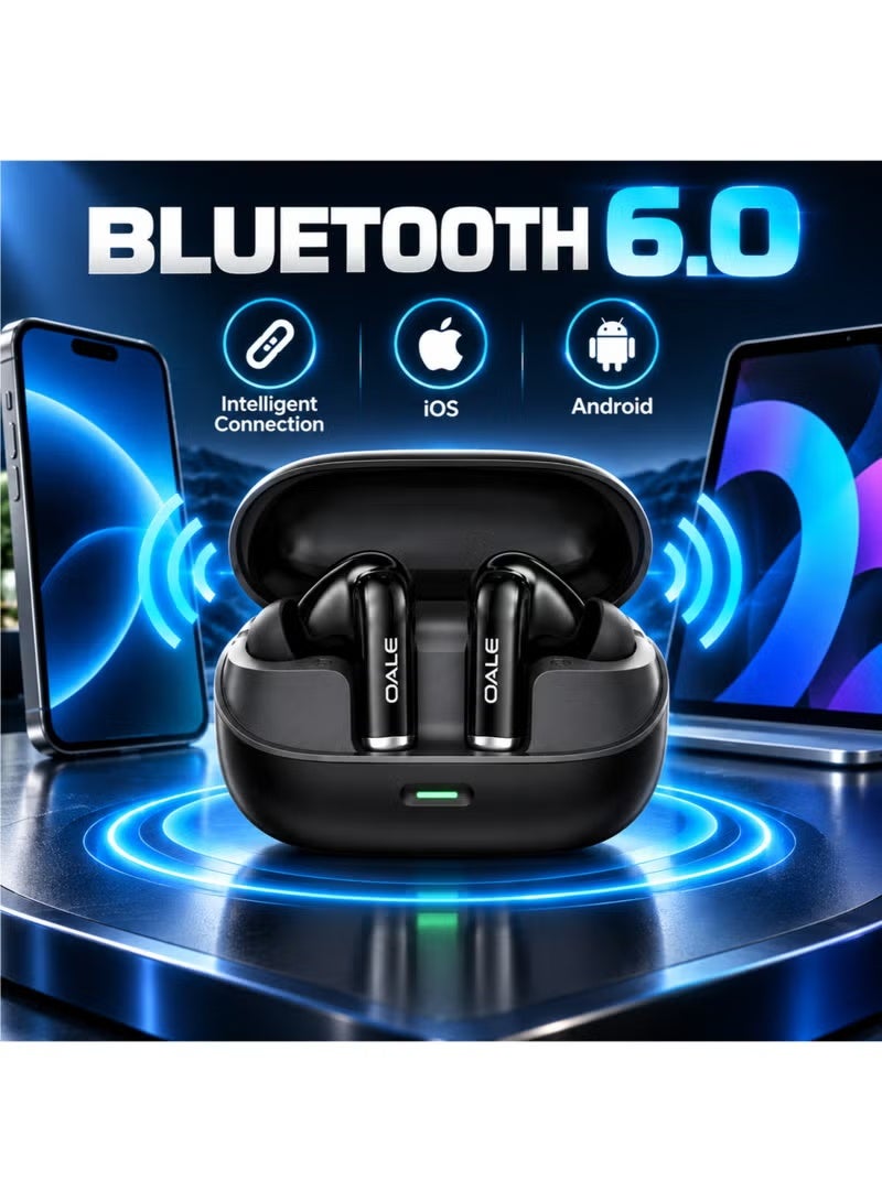 OALE Wireless Bluetooth Earbuds with ENC Noise Cancellation, 50H Playtime, Bluetooth 6.0, Touch Control, Dual Track Stereo Sound, In-Ear TWS Earphones with Charging Case, Black - Image 2