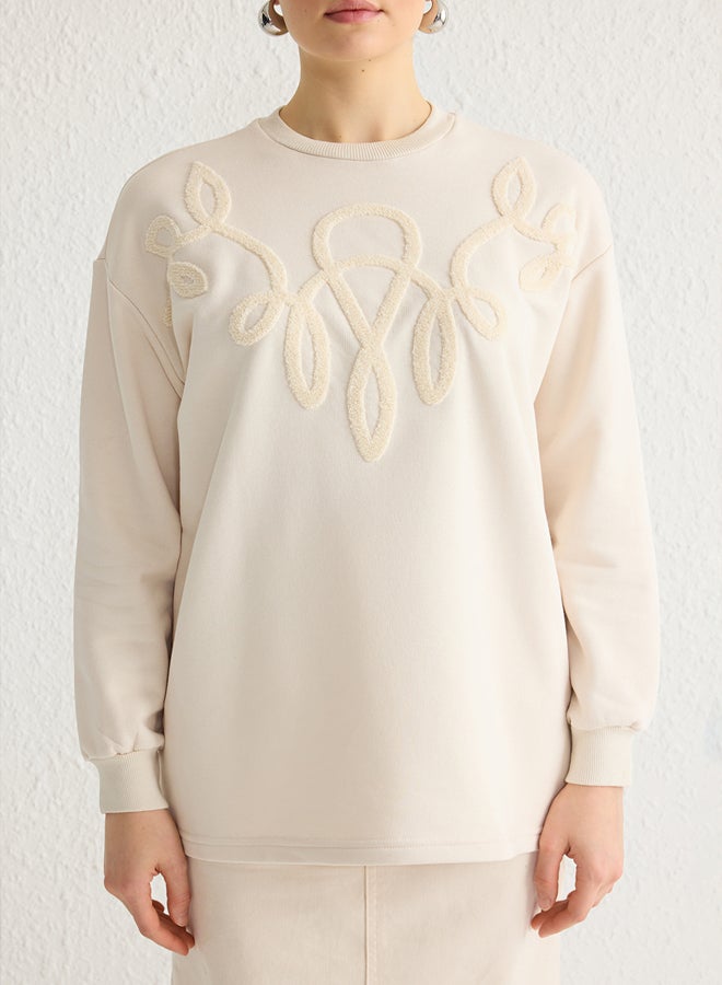 trendyol Beige Embroidered Detailed Knitted Sweatshirt - Image 4