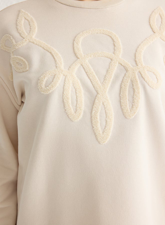 trendyol Beige Embroidered Detailed Knitted Sweatshirt - Image 2