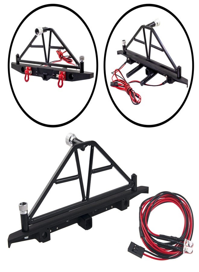 Vgoohobby Aluminum Front & Rear Bumper with LED Headlights Tow Hook Spare Tire Carrier Compatible with Traxxas TRX4 TRX-4 Axial SCX10 SCX10-II 90046 90047 SCX10-iii AX10300 1/10 RC Crawler Car - Image 4