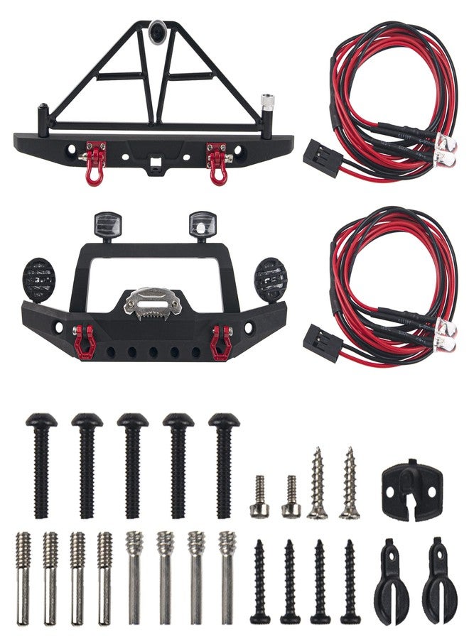 Vgoohobby Aluminum Front & Rear Bumper with LED Headlights Tow Hook Spare Tire Carrier Compatible with Traxxas TRX4 TRX-4 Axial SCX10 SCX10-II 90046 90047 SCX10-iii AX10300 1/10 RC Crawler Car - Image 1