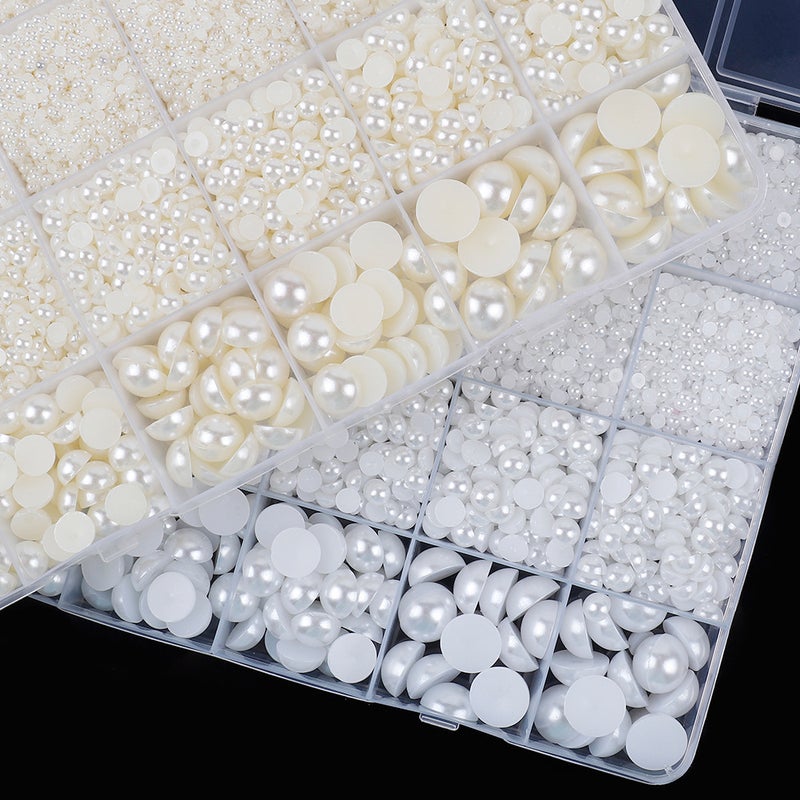 Boxed Milk White/White Semicircle Perforated Non-Porous Imitation Pearl Abs Plastic Flats Bottom Beads Diy Accessories - Image 2
