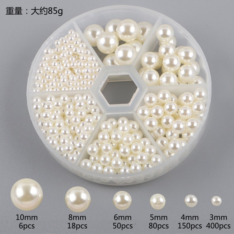 Boxed Milk White/White Semicircle Perforated Non-Porous Imitation Pearl Abs Plastic Flats Bottom Beads Diy Accessories - Image 3