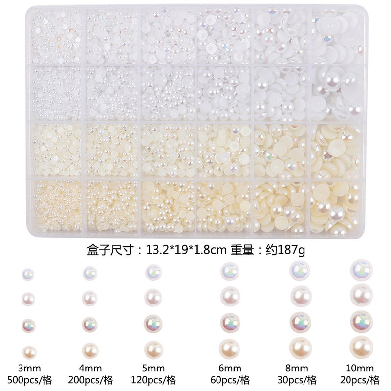Boxed Milk White/White Semicircle Perforated Non-Porous Imitation Pearl Abs Plastic Flats Bottom Beads Diy Accessories - Image 5