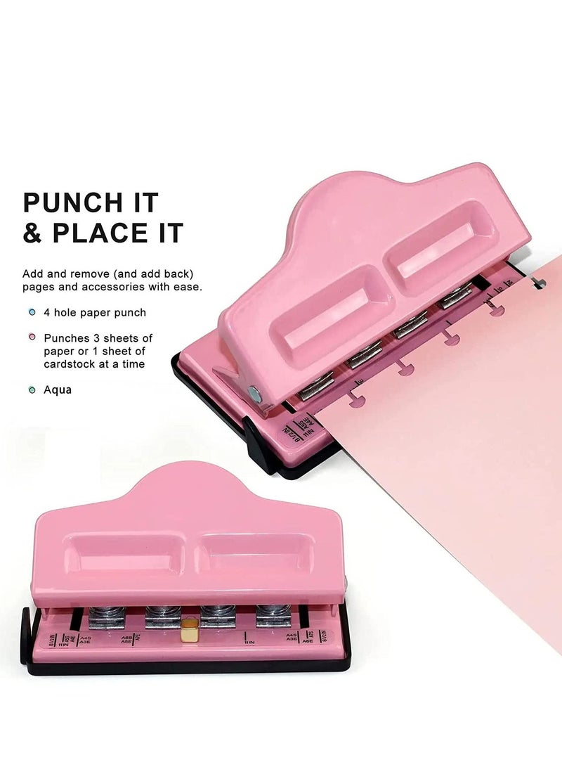 Mushroom Discbound Hole Punch, 4 Holes Mushroom Paper Puncher for Disc Bound Planner (Pink)
