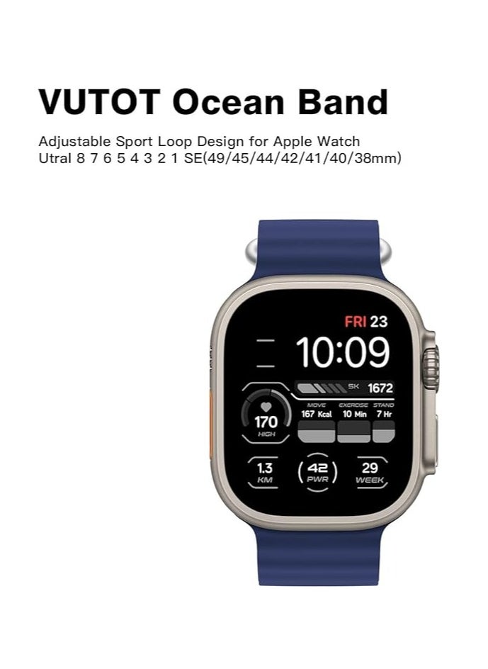 ten.tech - Ten Tech Silicone Band for Apple Watch Ultra/Ultra 2 49mm 45mm 44mm 42mm, Waterproof Soft Silicone Sports Band for iWatch Ultra SE 8/7/6/5/4/3/2/1, navy blue - Image 1