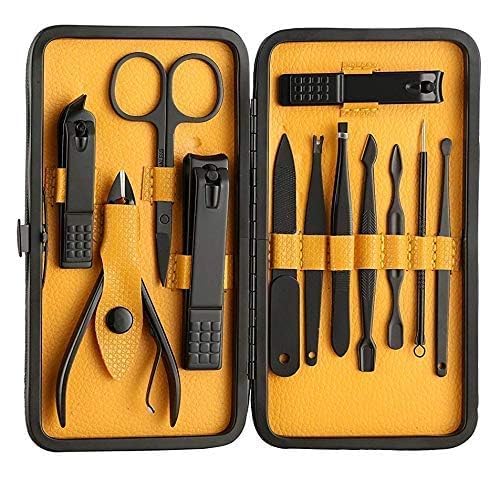 GLNRM Manicure Set Nail Clippers Stainless Steel Nail Scissors Grooming Kit Acne needle Blackhead Tool Leather Travel Case 12 pcs MANICURE SET - Image 1