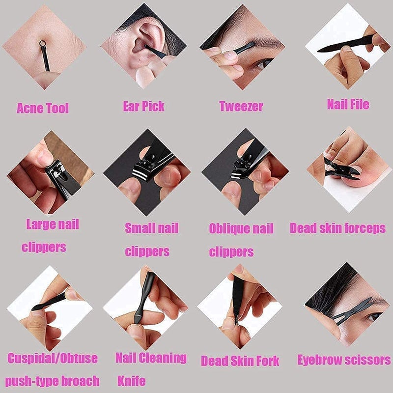 GLNRM Manicure Set Nail Clippers Stainless Steel Nail Scissors Grooming Kit Acne needle Blackhead Tool Leather Travel Case 12 pcs MANICURE SET - Image 5