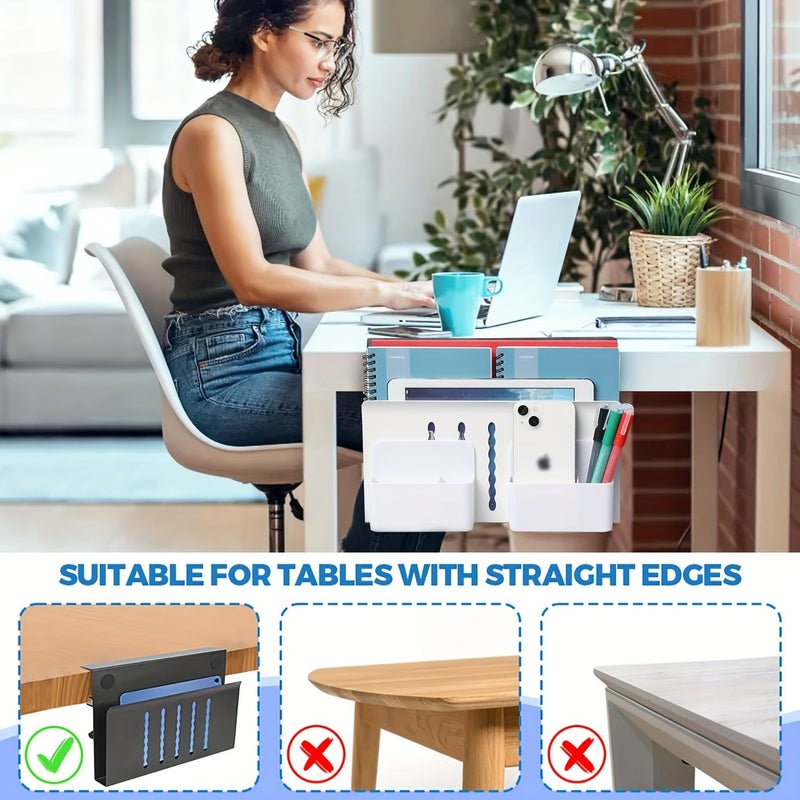 White Desk Side Storage with Under Desk Laptop Mount and File Organizer Tray - Image 3