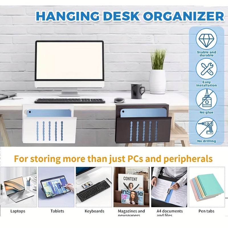 White Desk Side Storage with Under Desk Laptop Mount and File Organizer Tray - Image 2