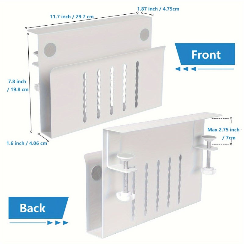 White Desk Side Storage with Under Desk Laptop Mount and File Organizer Tray - Image 1