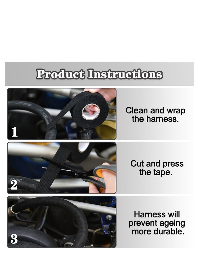 SYOSI 2 Pcs Wire Harness Tape, Wire Loom Tape High Temp Wiring Loom Harness Electrical Tape Self-Adhesive Felt Cloth Electric Tape Black for Automotive Engine Electrical Wrap Cable Fixed 20 Meters  - Image 4