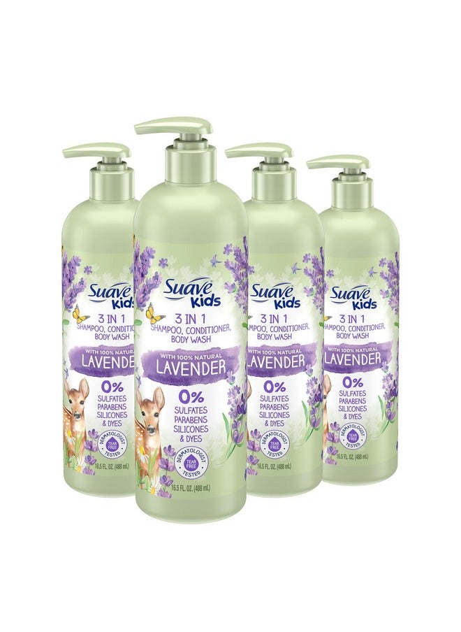 Suave - Suave Kids Natural Lavender Oil 3-in-1 Tear Free, Body Wash, Shampoo and Conditioners, No Sulfates, No Parabens, No Silicones, No Dyes, 16.5 Oz Pack of 4 - Image 1