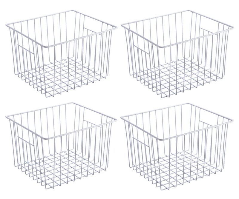 Slideep Freezer Baskets Storage Basket Organizers, Deep Wire Farmhouse Bins Container with Handles for Kitchen, Pantry, Cabinet, Car, Bathroom Pearl White, 4 Pack - Image 1