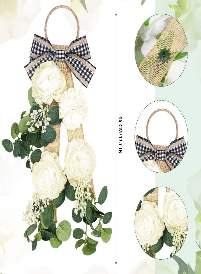 Giegxin 2 Pcs 17" Eucalyptus Wreath Swag for Front Door Artificial Floral Swag Spring Farmhouse Teardrop Wearths with Ribbon Rustic Wall Hanging Buffalo Check Decor for Window Porch Kitchen Cabinet - Image 3