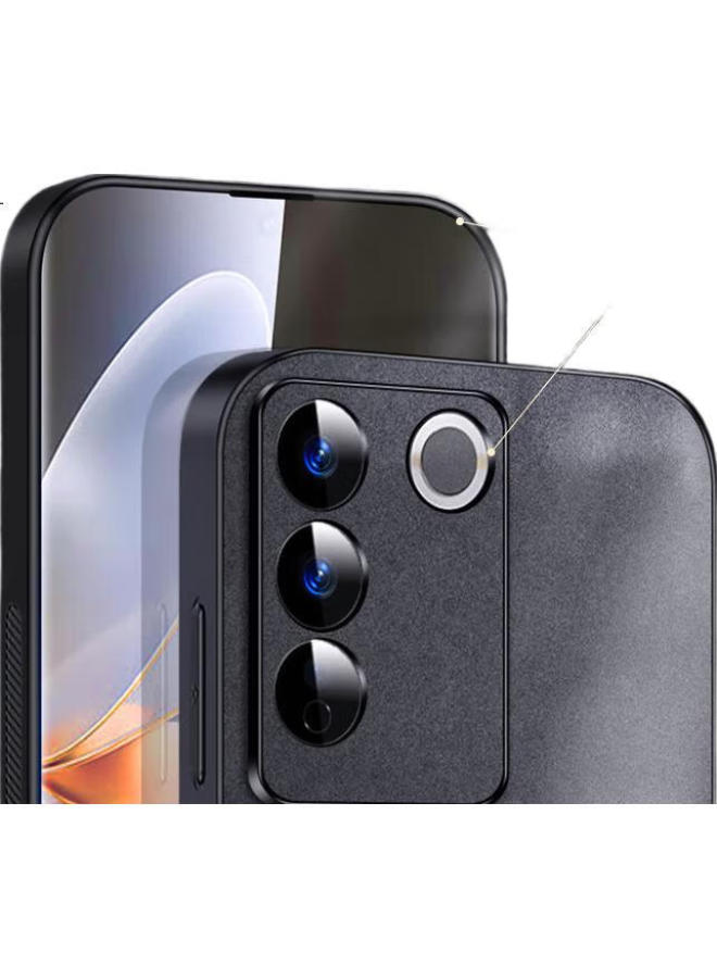 Shangsu, Suitable For Vivos16E Phone Case, Vivo S16E Protective Cover, Shockproof, Full Lens Protection, Soft Shell, Simple Luxury, Lambskin Silicone Outer Case, For Women And Men, Leather Case, Black - Image 3