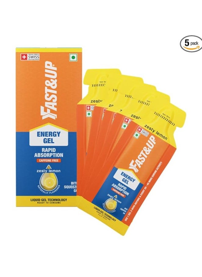 FAST&UP FAST&UP ENERGY GELS - INSTANT ENERGY + CAFFEINE (pack of 5) - zesty lemon flavour  - Image 1