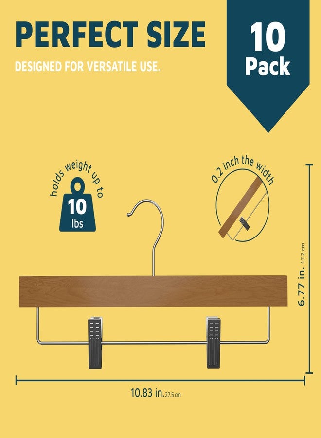 لايف ماستر مجموعة من 10 علاقات بنطلونات خشبية بلون طبيعي، مصنوعة من خشب اللوتس، مزودة بمشابك قابلة للتعديل مانعة للانزلاق، تتحمل وزنًا يصل إلى 10 أرطال، مزودة بخطاف دوار 360 درجة، تصميم نحيف موفر للمساحة، مناسبة للبنطلونات والجينز والتنانير. - Image 2