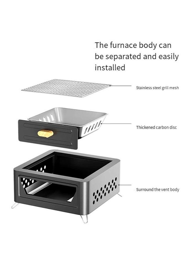 MIXDE Portable Square Charcoal Grill with Removable Charcoal Tub, Smokeless Outdoor BBQ Stove for Picnic, Camping and BBQ Parties  - Image 5