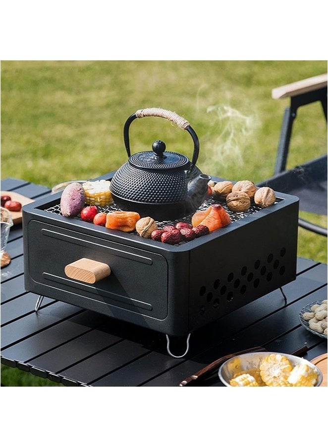 MIXDE Portable Square Charcoal Grill with Removable Charcoal Tub, Smokeless Outdoor BBQ Stove for Picnic, Camping and BBQ Parties  - Image 3