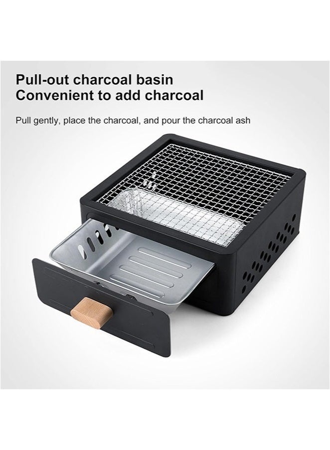MIXDE Portable Square Charcoal Grill with Removable Charcoal Tub, Smokeless Outdoor BBQ Stove for Picnic, Camping and BBQ Parties  - Image 2