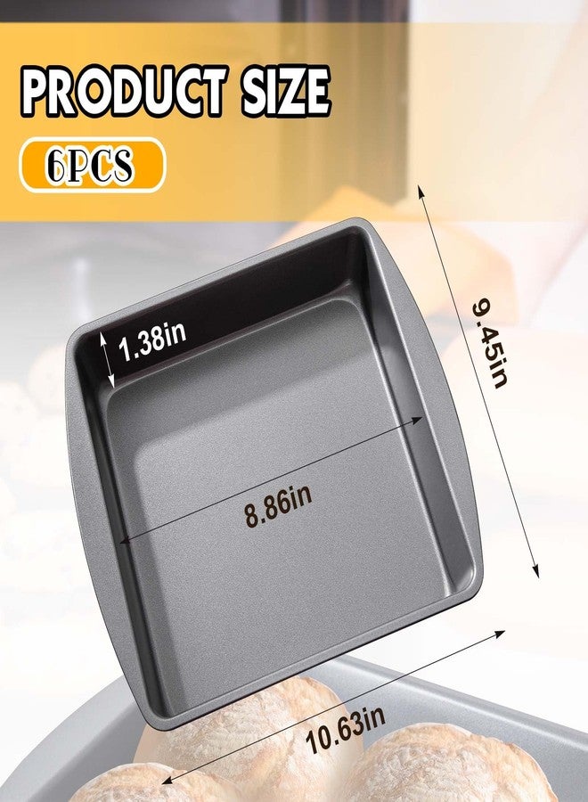 Tioncy 6 Pcs 9 x 9 Inch Square Cake Pan Set Nonstick Steel Baking Oven Pan for Brownie Home Baking Muffin Kitchen Bakeware - Image 2