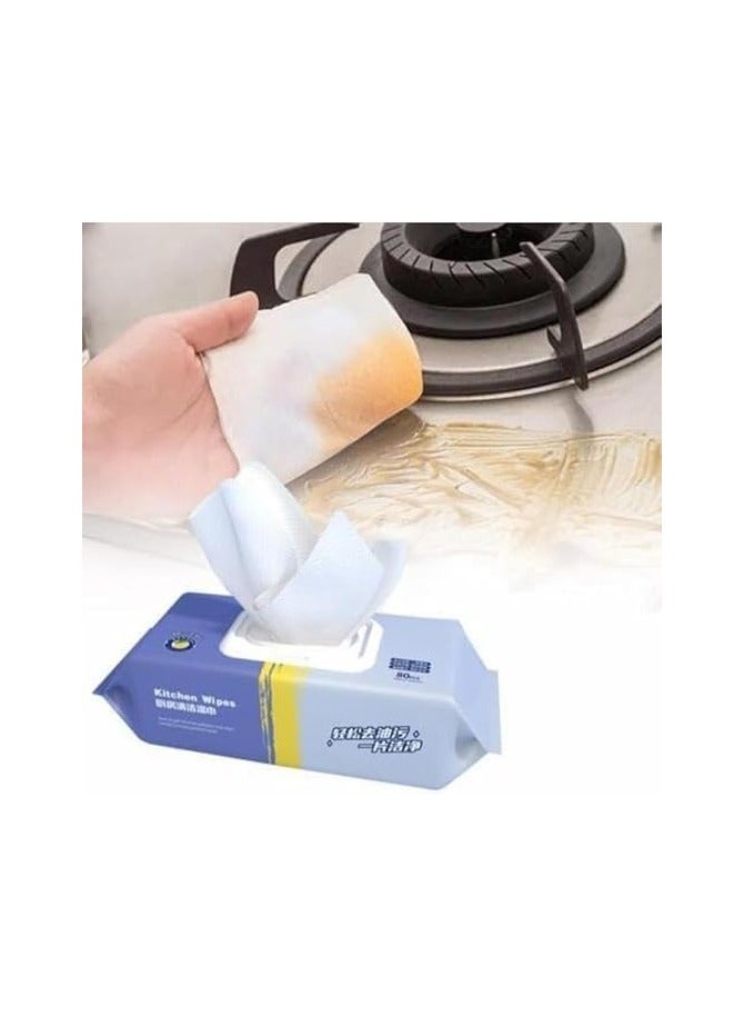 Kitchen Cleaning Wet Wipes 80 Sheets Per Pack Antibacterial Household Wipes with Lid Multi-Purpose Kitchen Towel Wipes for Grease Stains Hygienic Wet Tissues for Countertops and Surfaces - Image 1