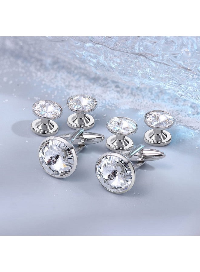 HAWSON Cufflink And Studs Tuxedo Set Silver Color With Austrian Crystals In Jet Hematite, Dark Blue, Crystal Grey,Purple, Green (Crystal) - Image 4