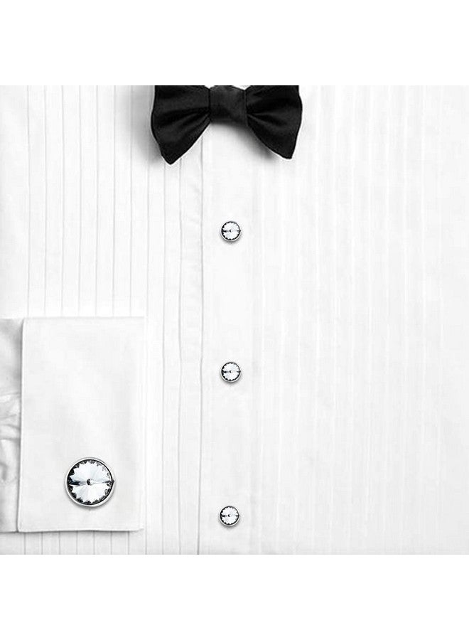 HAWSON Cufflink And Studs Tuxedo Set Silver Color With Austrian Crystals In Jet Hematite, Dark Blue, Crystal Grey,Purple, Green (Crystal) - Image 3