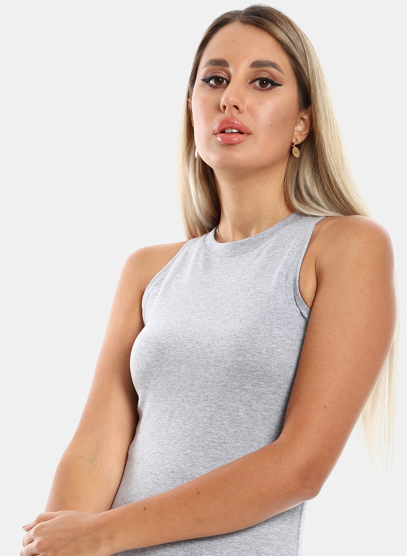 belle Sleeveless Left Leg Slit Plain Dress - Image 4