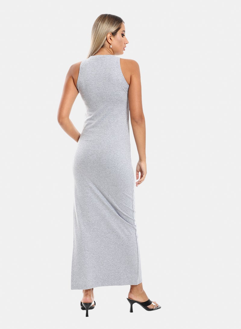 belle Sleeveless Left Leg Slit Plain Dress - Image 3