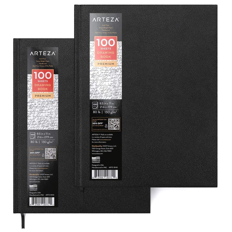ARTEZA Hardcover Sketch Book 8.5 x 11 Drawing Pad 2 Pack 100 Sheets Sketch Pads for Drawing for Adults & Teens - Image 2