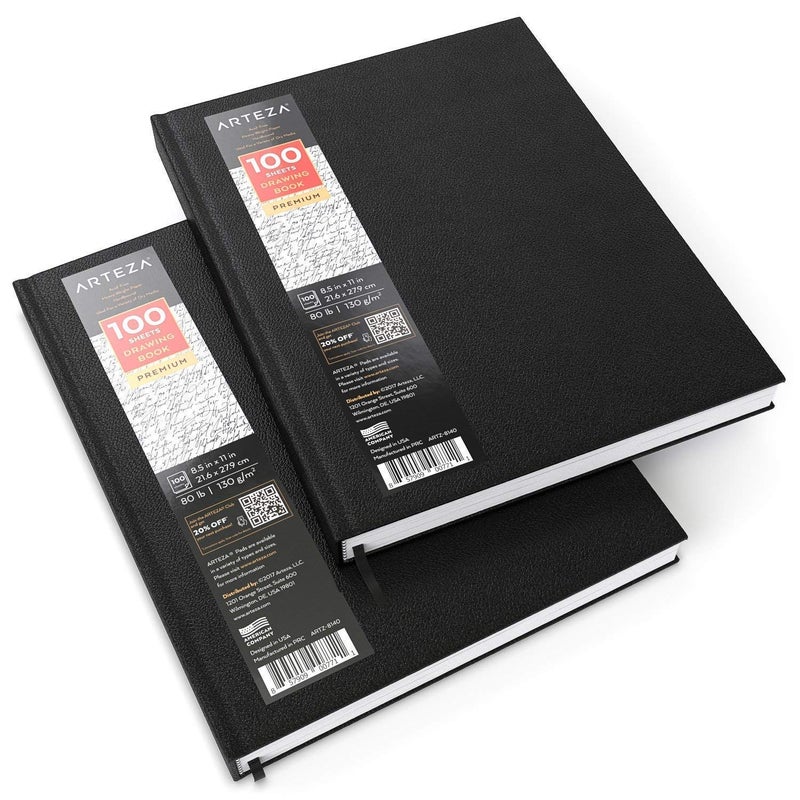 ARTEZA Hardcover Sketch Book 8.5 x 11 Drawing Pad 2 Pack 100 Sheets Sketch Pads for Drawing for Adults & Teens - Image 1