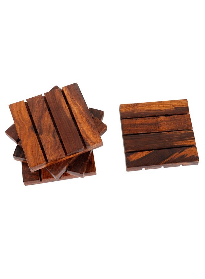 Craftland Wooden Antique Coaster for Kitchen/Dining Table/Office/Restaurant (4 Piece Coaster) - Image 2