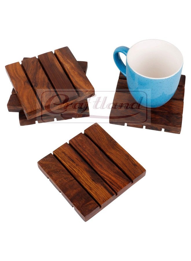 Craftland Wooden Antique Coaster for Kitchen/Dining Table/Office/Restaurant (4 Piece Coaster) - Image 4