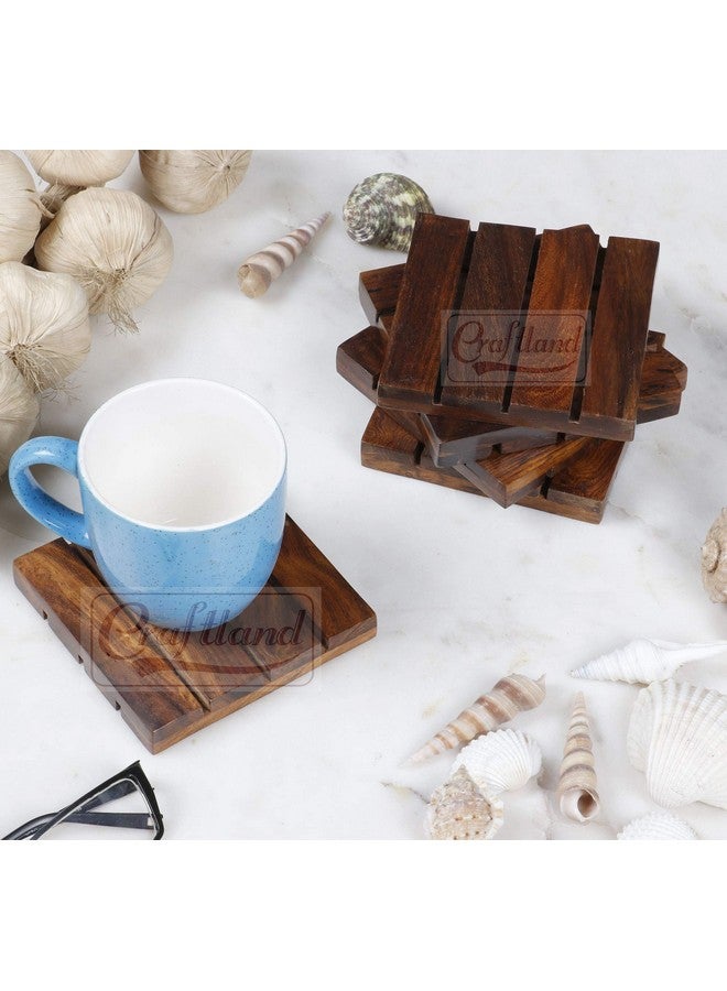 Craftland Wooden Antique Coaster for Kitchen/Dining Table/Office/Restaurant (4 Piece Coaster) - Image 5