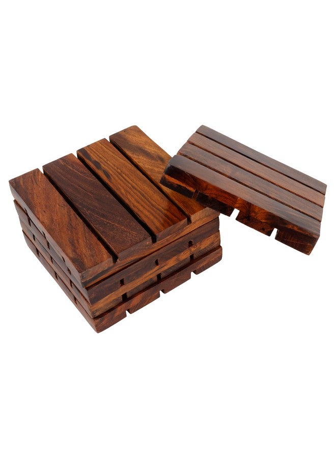 Craftland Wooden Antique Coaster for Kitchen/Dining Table/Office/Restaurant (4 Piece Coaster) - Image 3