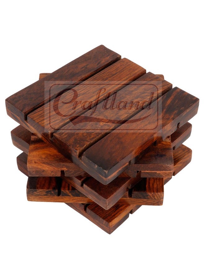 Craftland Wooden Antique Coaster for Kitchen/Dining Table/Office/Restaurant (4 Piece Coaster) - Image 1