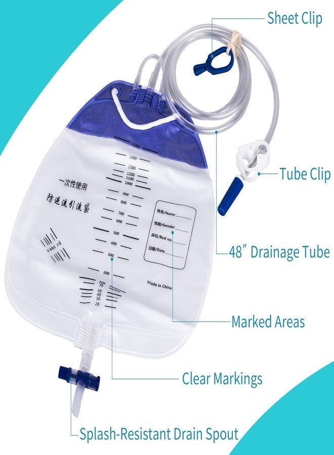 10 Pcs Urine Bags with 48" Tube Drainage, Performance Urinary Drainage Bag with Anti-Reflux Chamber - 1500mL Urine Collection Bag, Urinary Bags with Splash-Resistant Drain Spout, Medical Drain Bags - Image 2