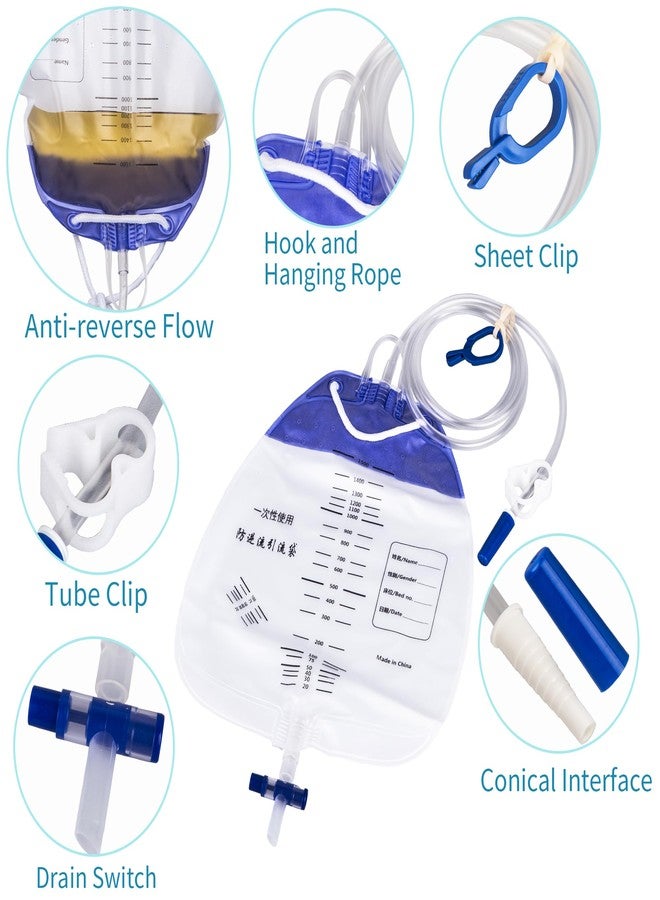 10 Pcs Urine Bags with 48" Tube Drainage, Performance Urinary Drainage Bag with Anti-Reflux Chamber - 1500mL Urine Collection Bag, Urinary Bags with Splash-Resistant Drain Spout, Medical Drain Bags - Image 3