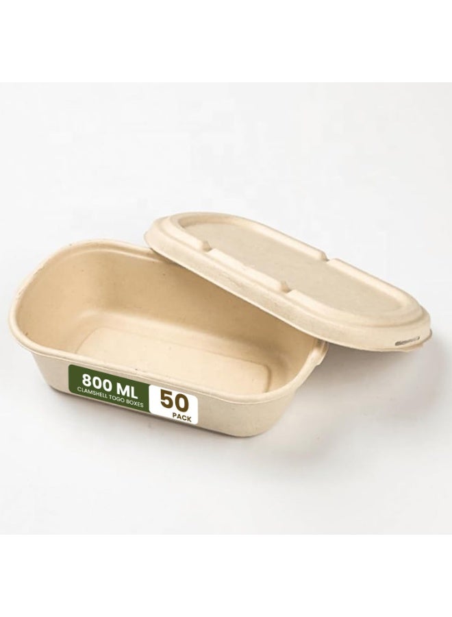 ecoway [800 Ml - 28 Ounce] Food Box Container Made With Bagasse Sugar Cane Fibers For Meals & Dessert, Take Away Container, Disposable, Eco-friendly, Compostable, Restaurants - Pack Of 50, White - Image 1