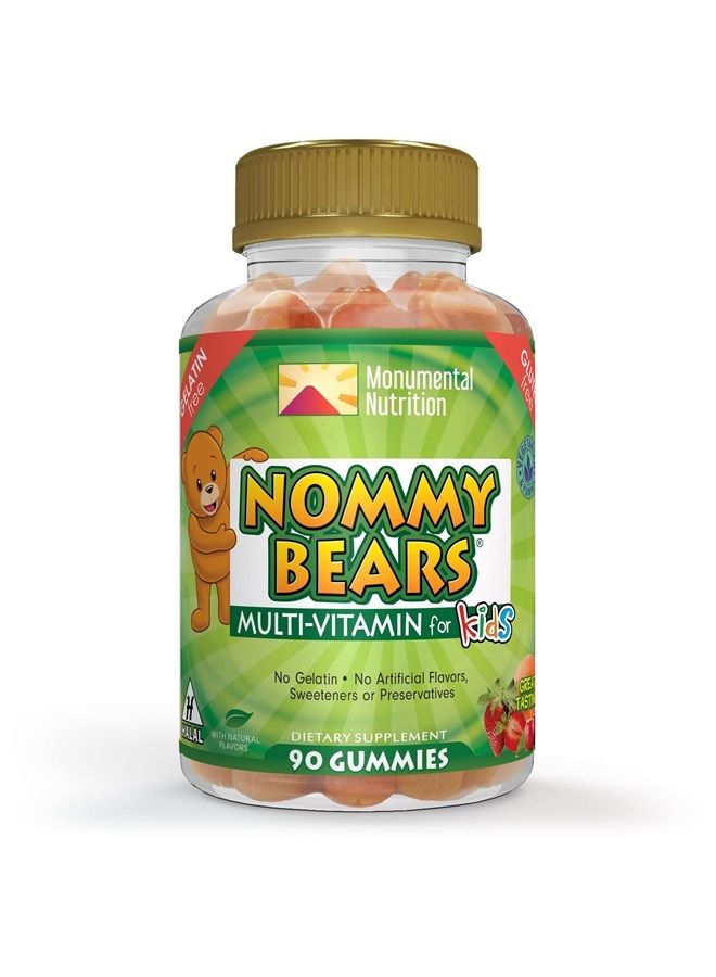 NOMMY BEARS MULTIVITAMIN Gelatin-Free Gummies: for Kids, Children, Teens, Nom Nom Yummy, 3 Delicious Flavors, 11 Essentials, Gluten-Free, Halal Certified, Mommy Approved, Bear Shapes, Vegetarian - Image 1