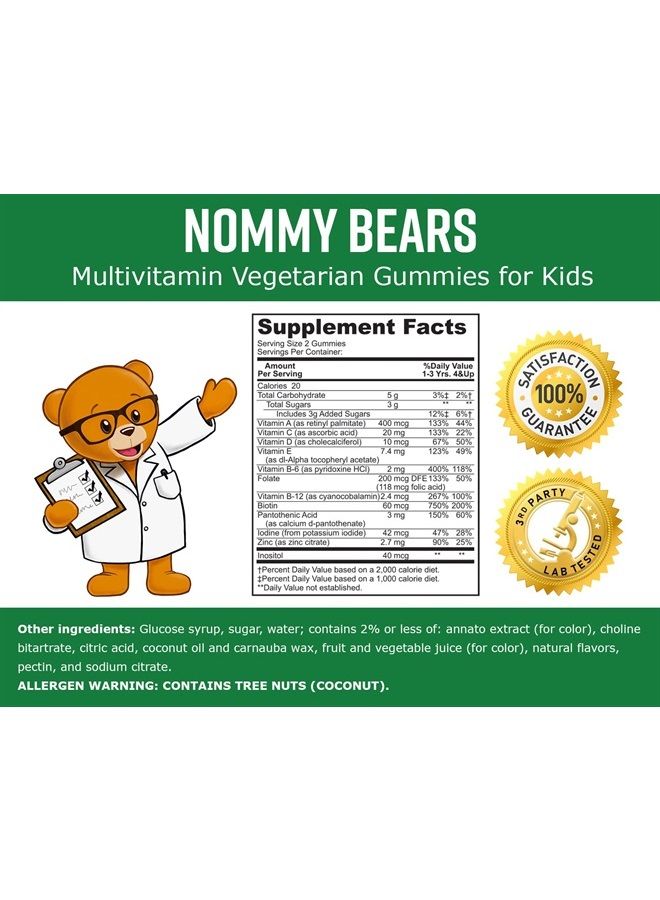 NOMMY BEARS MULTIVITAMIN Gelatin-Free Gummies: for Kids, Children, Teens, Nom Nom Yummy, 3 Delicious Flavors, 11 Essentials, Gluten-Free, Halal Certified, Mommy Approved, Bear Shapes, Vegetarian - Image 3