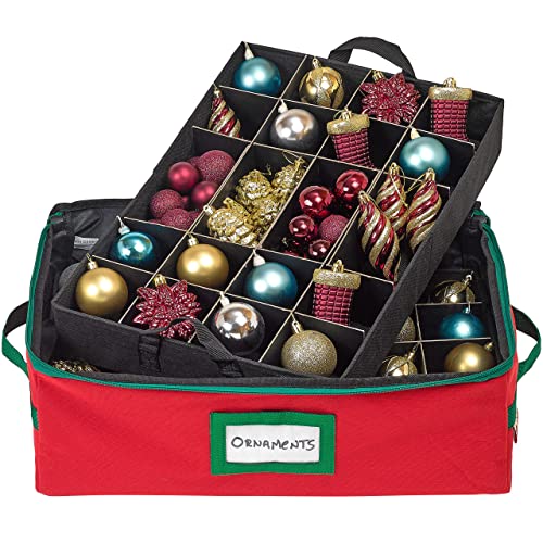 HOLDN’ STORAGE Christmas Ornament Storage Box with Dividers - Fits 48-3” Ornaments, 2 Removable Trays, Durable & Space-Saving, Clear Top Lid, Fits Underbed, Red - Image 2