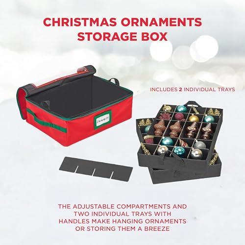 HOLDN’ STORAGE Christmas Ornament Storage Box with Dividers - Fits 48-3” Ornaments, 2 Removable Trays, Durable & Space-Saving, Clear Top Lid, Fits Underbed, Red - Image 4