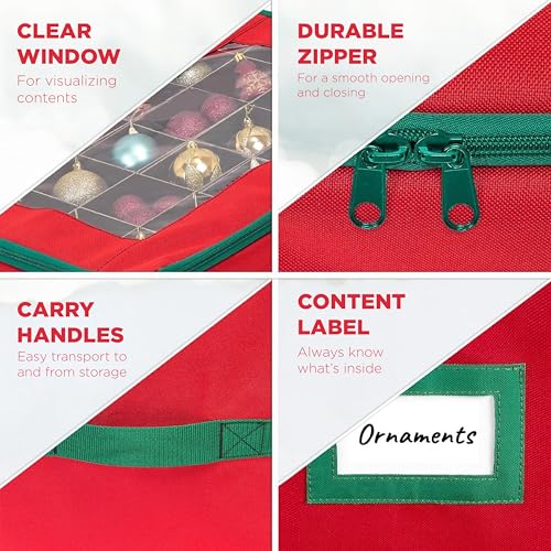 HOLDN’ STORAGE Christmas Ornament Storage Box with Dividers - Fits 48-3” Ornaments, 2 Removable Trays, Durable & Space-Saving, Clear Top Lid, Fits Underbed, Red - Image 5