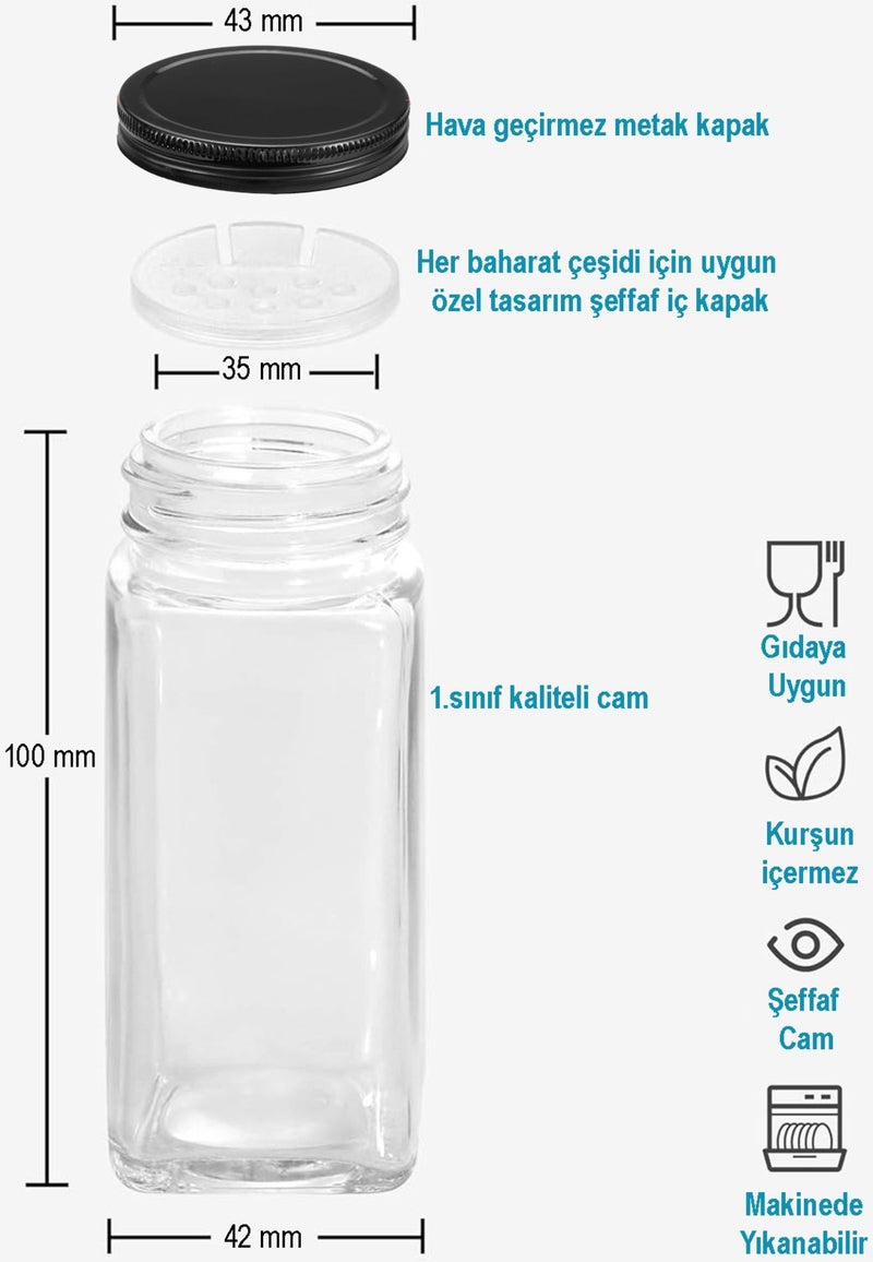 36 Piece Black Plexiglass Stand Glass Lid Spice Jar Set with Label Brush Funnel Pen Gift