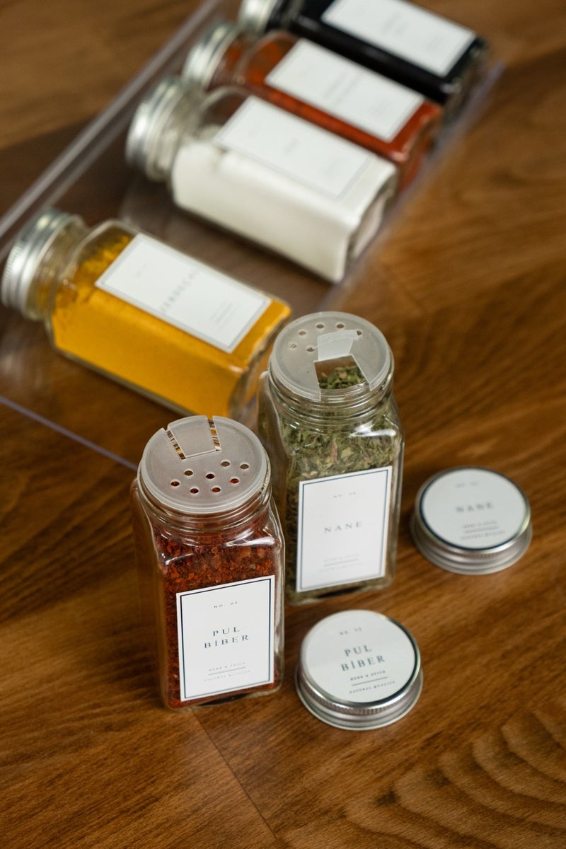 36 Piece Black Plexiglass Stand Glass Lid Spice Jar Set with Label Brush Funnel Pen Gift